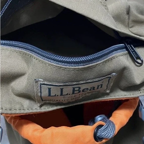 L.L. Bean Olive Canvas Backpack with Brown Leather Accents - Picture 4 of 12